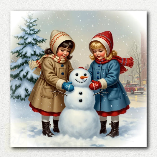 Girls Making a Snowman