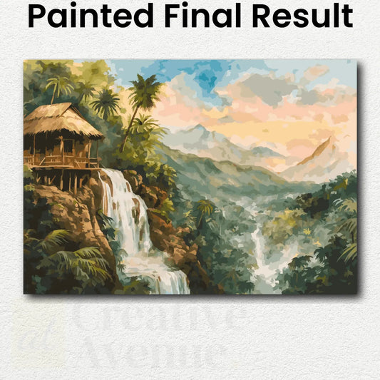 Wooden Hut by the Falls