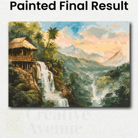 Wooden Hut by the Falls