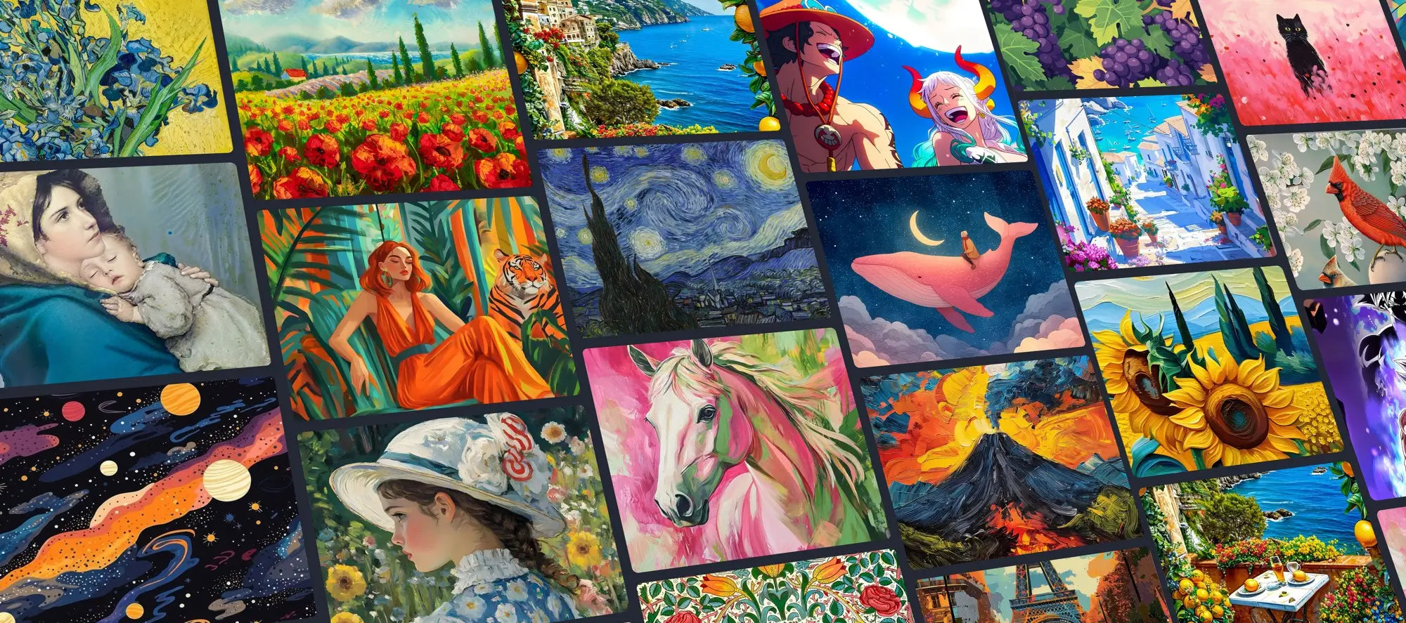 Collage of various colorful paintings and illustrations. atcreativeavenue's homepage banner.