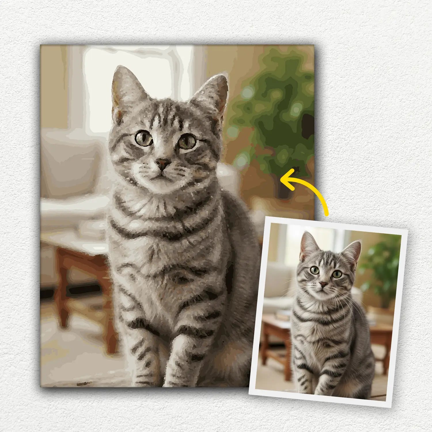 image of before and after for a custom paint by numbers kit painting with cats