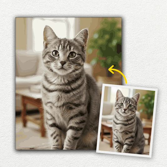 image of before and after for a custom paint by numbers kit painting with cats