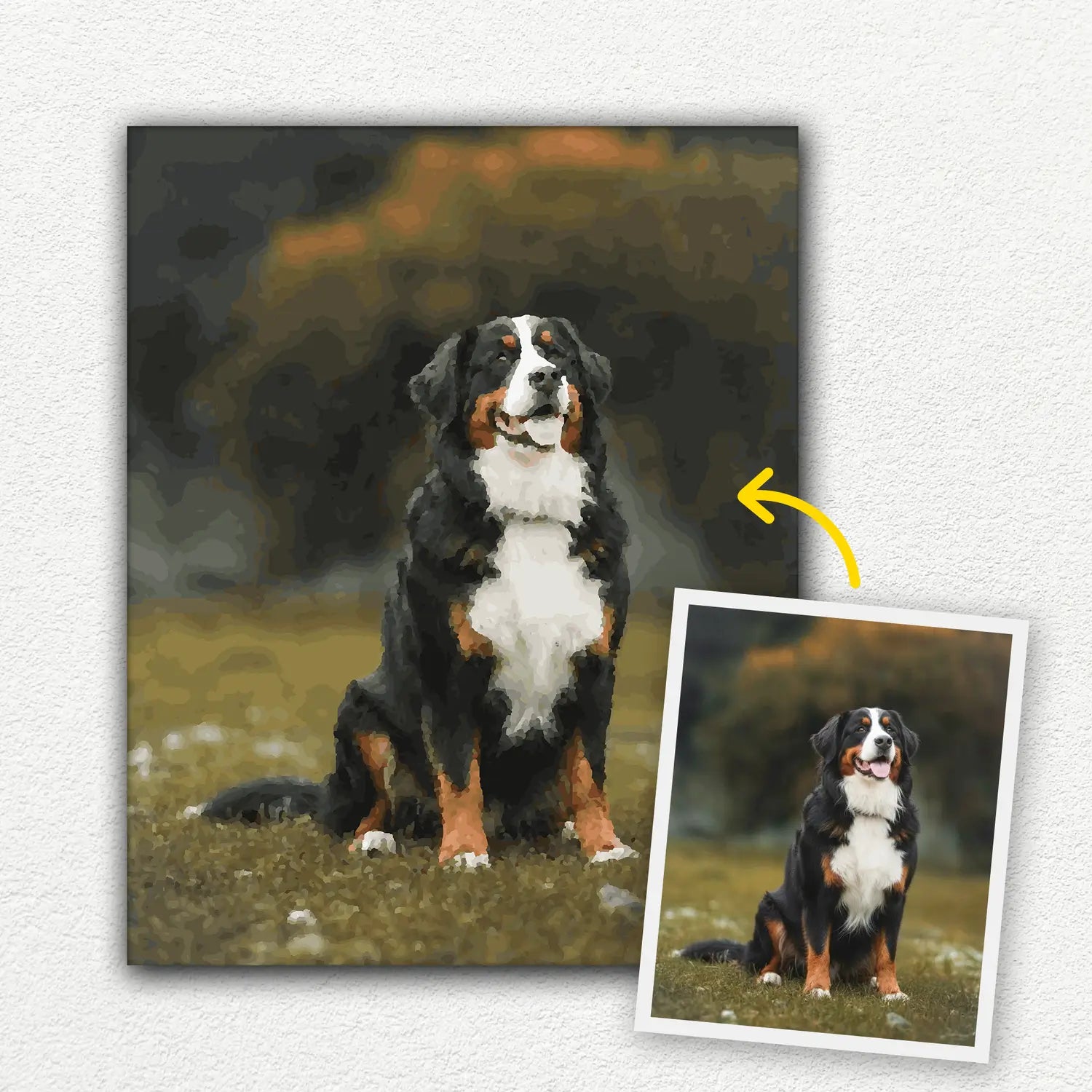 image of before and after for a custom paint by numbers kit painting with dogs.