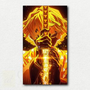 Anime style paint by numbers design featuring Zenitsu from Demon Slayer in a dynamic pose with yellow and orange hair.