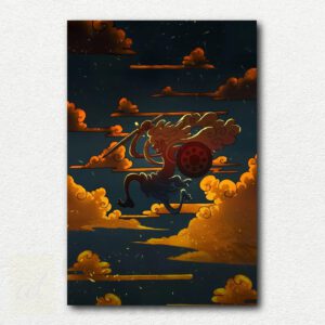 Monkey D. Luffy in white-haired Gear 5 form laughing with colorful stylized background and full moon paint by numbers design.