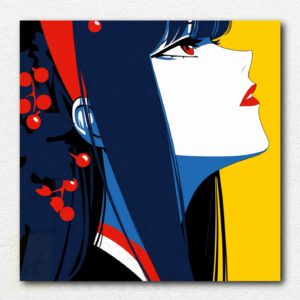 Unpainted Modern Muse paint by numbers kit showing an abstract female portrait with bold lines and geometric shapes on a matte woven canvas.