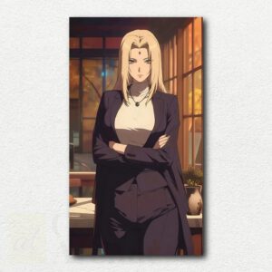 Sona from Naruto in a formal sexy costume sitting in the Hokage office, anime paint by numbers design.