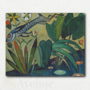 Abstract cubist/futurist painting The Leap of the Rabbit by Amadeo de Souza-Cardoso featuring a fragmented rabbit and vibrant colors in paint by numbers design.