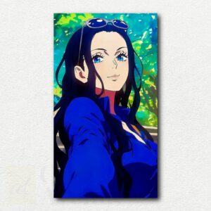 Painting design showing Robin from One Piece anime giving a kiss to someone behind her in a close-up scene.