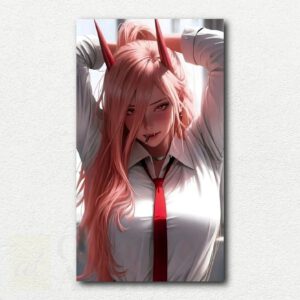 Close-up portrait of Zero Two from Darling in the Franxx with pink hair and red horns on a paint by numbers canvas.