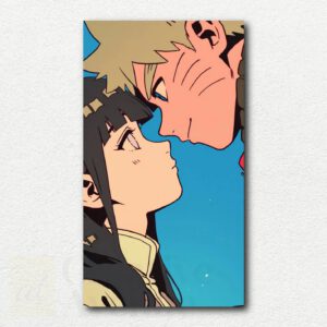 Paint by numbers kit design showing Young Naruto and Young Hinata making playful eye contact in an anime style.